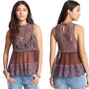 Free People Ladybird Lace High Neck Tank Top Women’s Small Purple